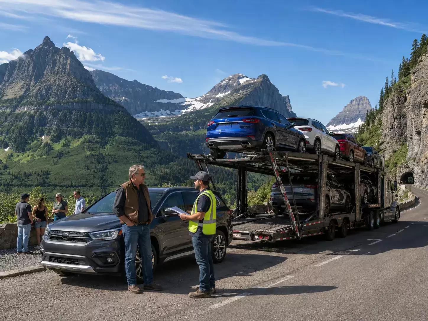 Montana vehicle transport truck meeting 60 something customer