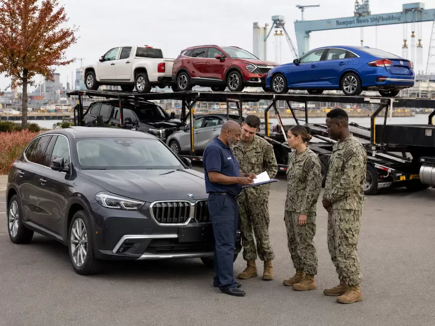 Virginia Auto Transporter delivering car to 3 military personnel