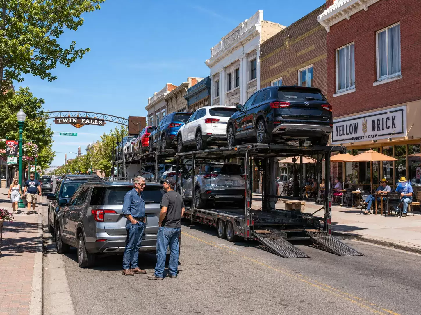 Idaho vehicle transport truck meeting 60 something customer