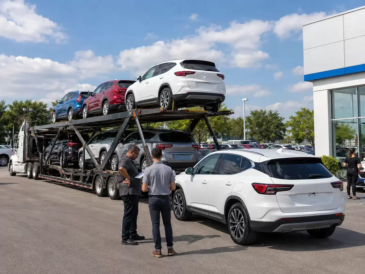 Colorado Auto Dealership receiving vehicle shipment in the lot