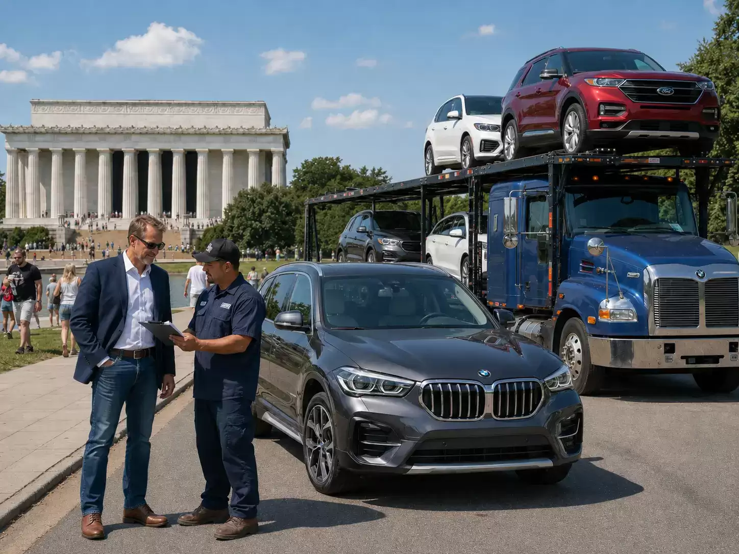 Washington DC vehicle transport truck meeting 60 something customer