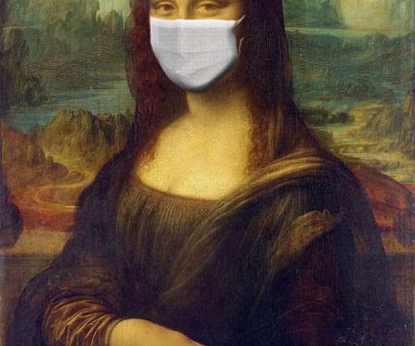 photo of mona lisa masked for covid-19 car shipping