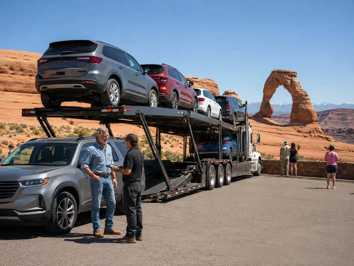 Utah vehicle transport truck meeting 60 something customer