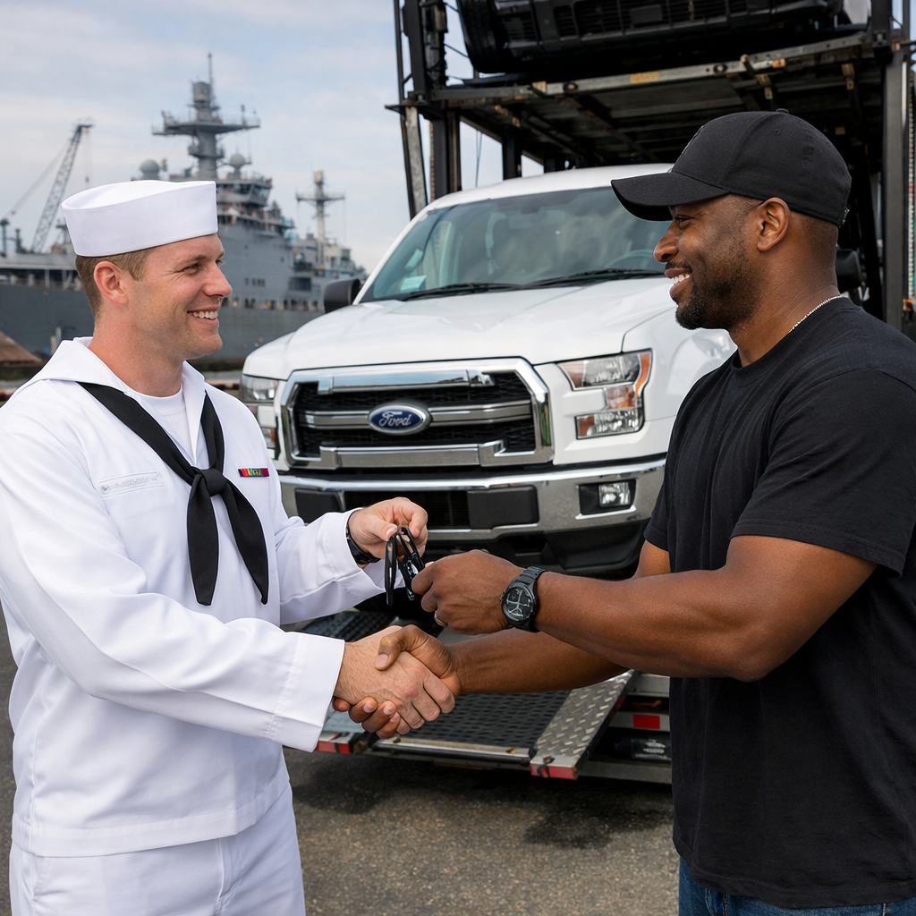 photo of sailor shipping his car