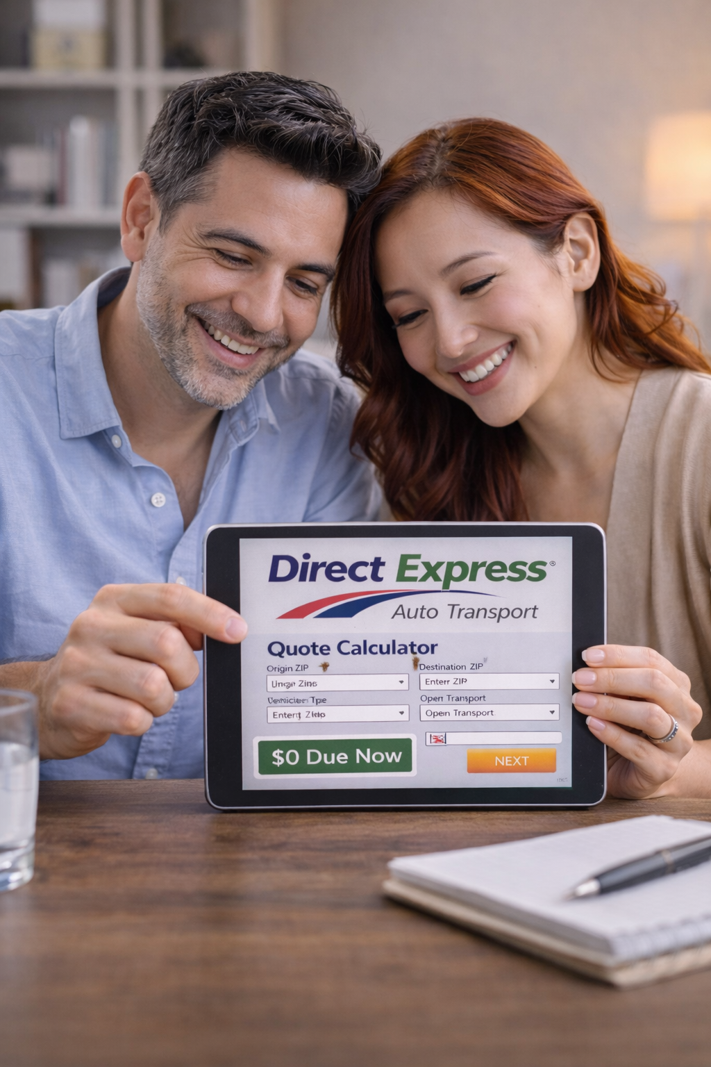 photo Smiling Irish couple using Direct Express quote calculator