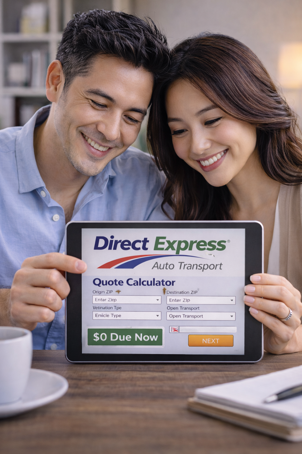 photo Smiling Japanese couple using Direct Express quote calculator