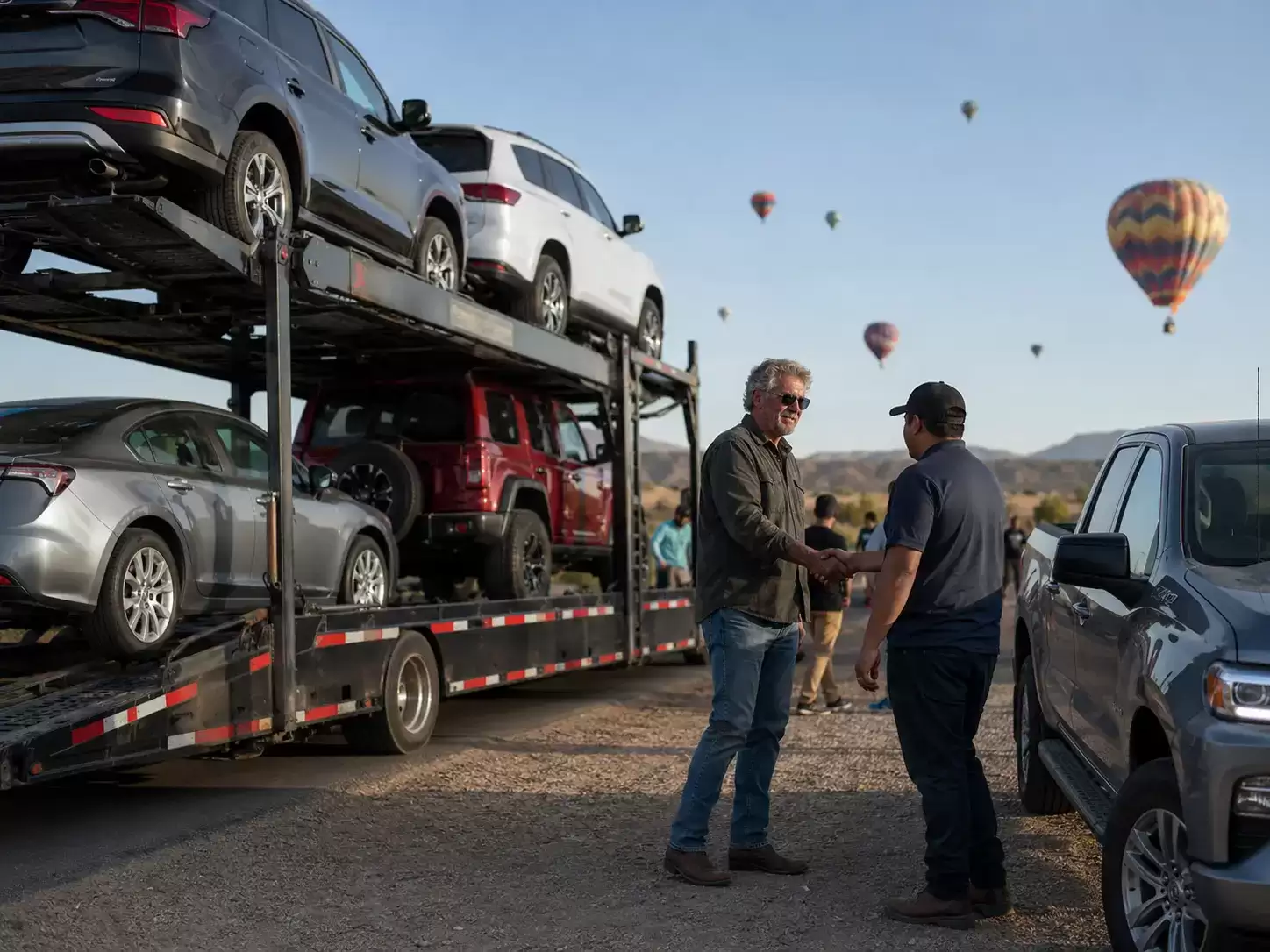 New Mexico vehicle transport truck meeting 60 something customer