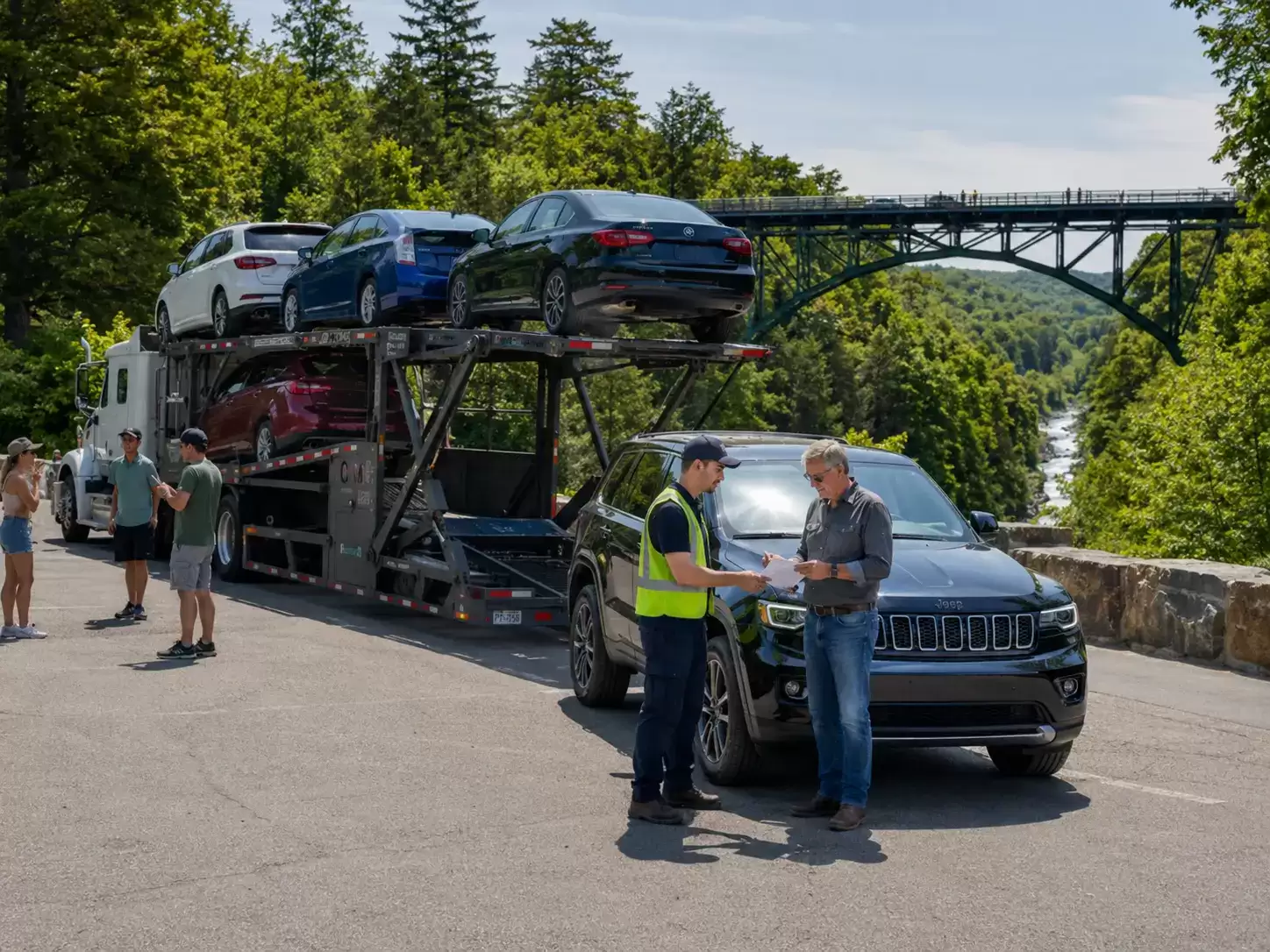 Vermont vehicle transport truck meeting 60 something customer