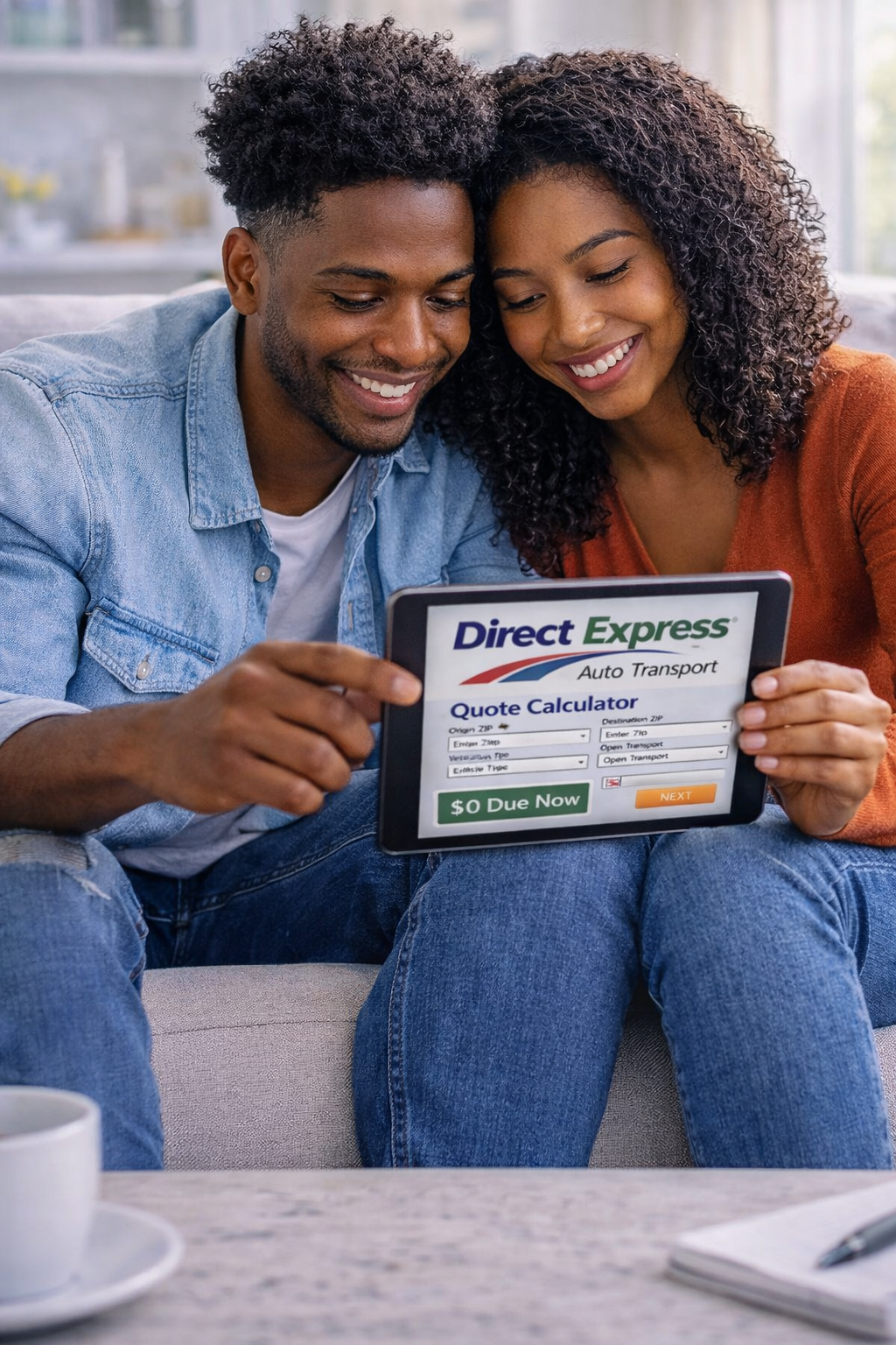 photo Smiling Black couple using Direct Express quote calculator