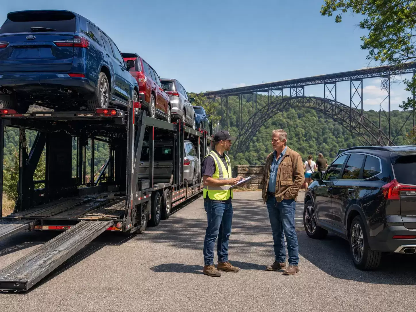 West Virginia vehicle transport truck meeting 60 something customer